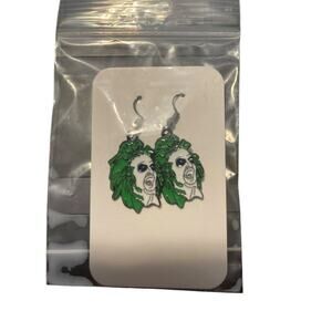 BEETLEJUICE DANGLE EARRINGS WITH GREEN HAIR